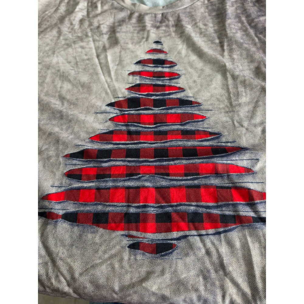 Unbranded Christmas Tree Sweatshirt Women 1XL Grey Red Plaid Excellent Holiday - Picture 3 of 7